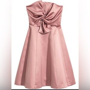 H&M Strapless Midi Dress SZ 6 Dusty Muave Satin Look Wedding Event
